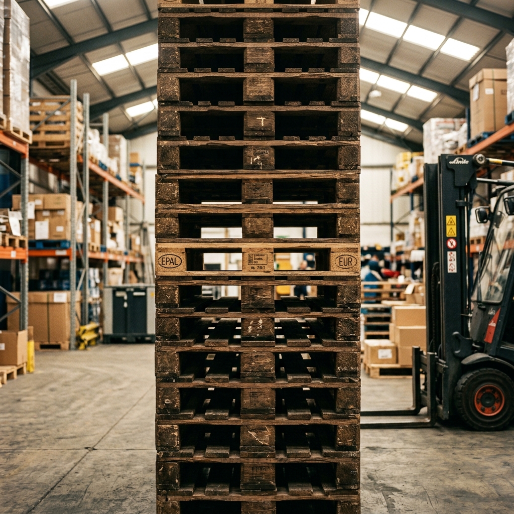Stacked EPAL shipping pallets in warehouse