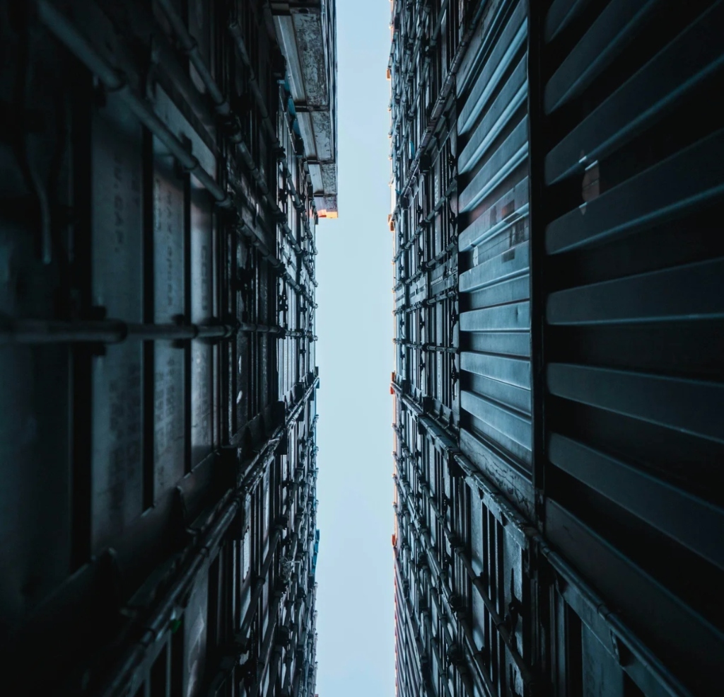 Shipping container corridor perspective
