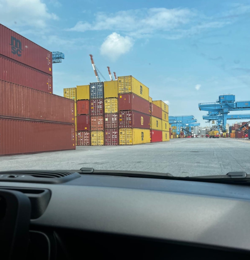 High-stack MSC containers in port container yard